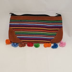 Cotton And Leather Woven Handmade Clutch Made In Guatemala